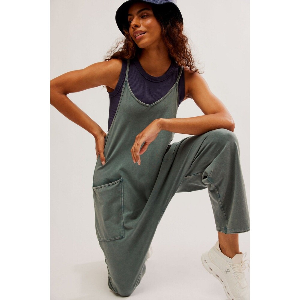 Free People Movement FP Hot Shot Body Romper Sz L Green Midnight Jade one piece